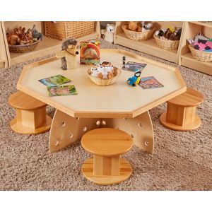 Wooden Hex Table and Four Perch Pods