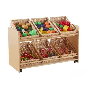 Rookie Range Open Mobile Basket Shelf - With Wicker Baskets