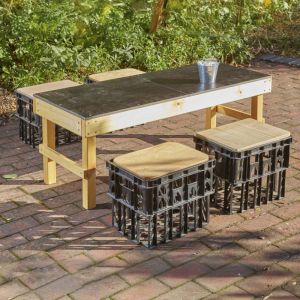 Slim Crate Chalk Table With Crate Seats