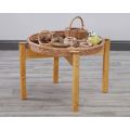 Mirror and Wicker Tray Wooden Stand - (H)45cm