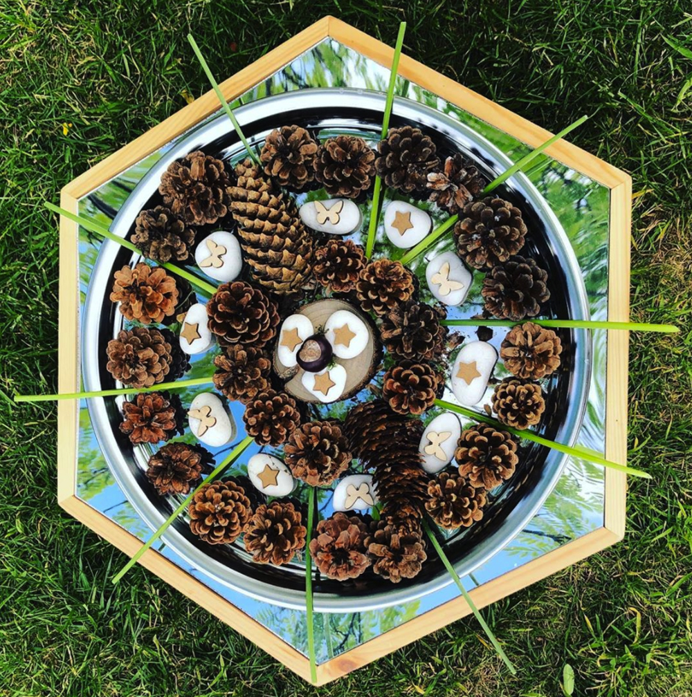 loose parts mandala pine cones