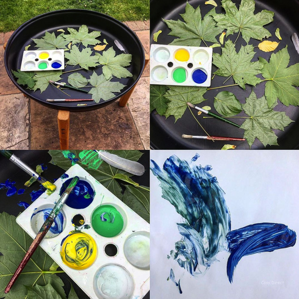 tray play ideas - leaf painting
