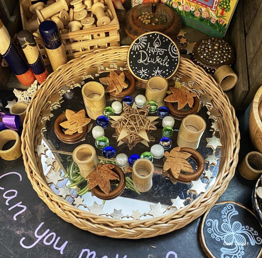 wicker mirror circle tray play ideas