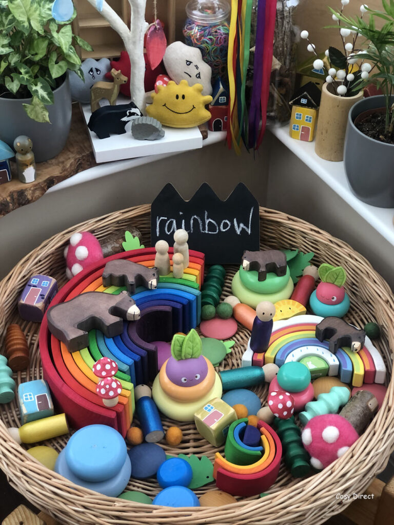Wicker Tray Play - rainbows